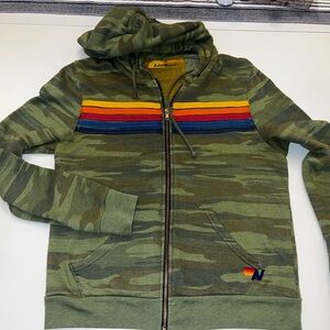 Aviator Nation Camouflage Hoodie with Orange and Yellow Accents